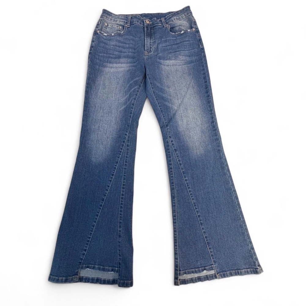 Front Panel Western Flared Denim Jeans Women’s Large Boho Indie Festival Bootcut